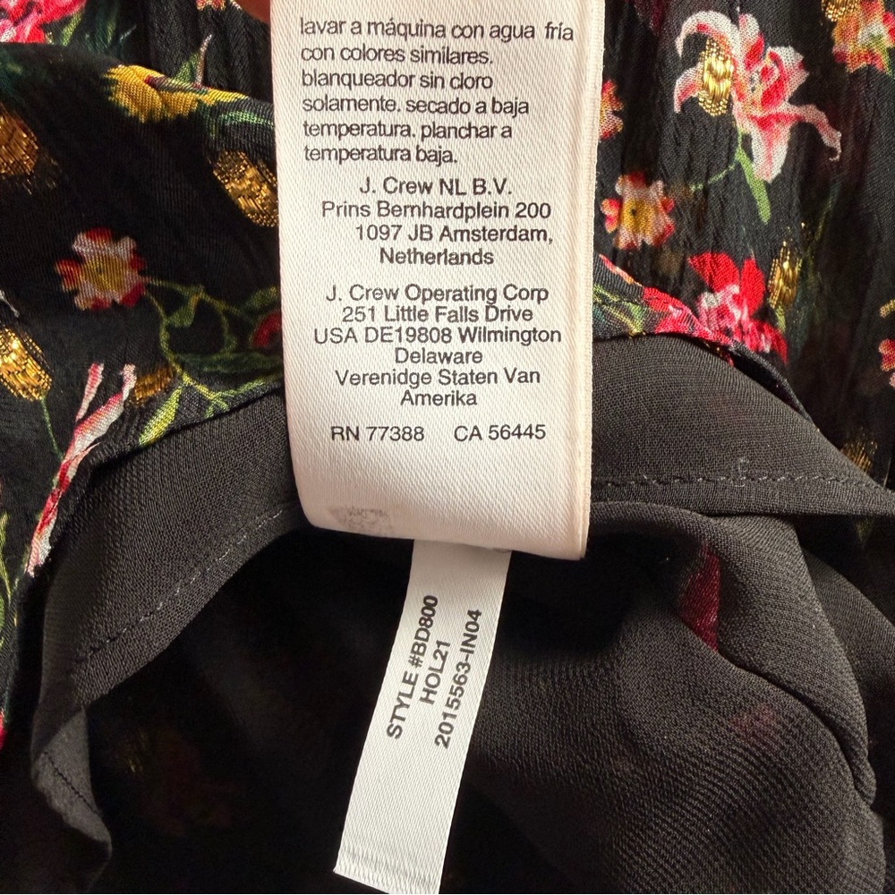 J.Crew Black Floral Gold Metallic Ruffle Blouse Large Romantic Holiday Party Top - Picture 10 of 10